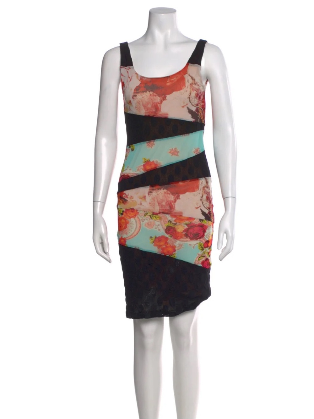 Jean Paul Gaultier soleil Floral Colorblock Midi Dress - Black, Aqua & Coral